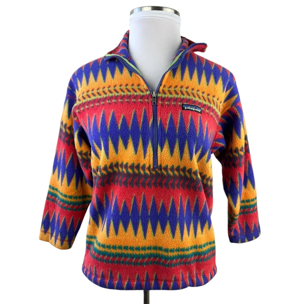 VTG Patagonia Minnehaha Laughing Waters Flame Snap Fleece Kid 12 Small Adult - Picture 2 of 16